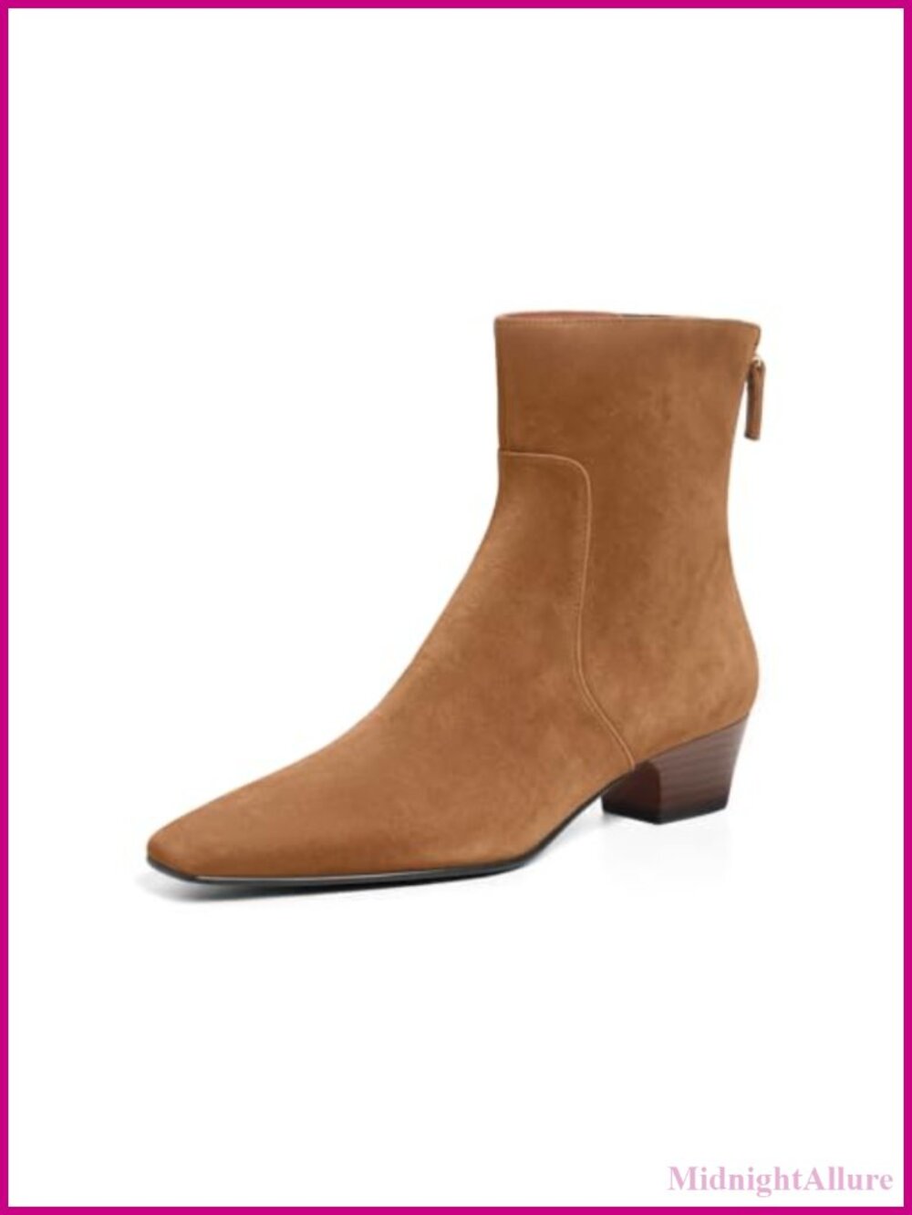 Women's Square Toe Ankle Boots 1.7-Inch Block Low Heel Back Zipper Booties